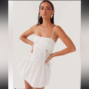 Peppermayo White Cotton Cloud Mini Dress Lace Panel Lace Up